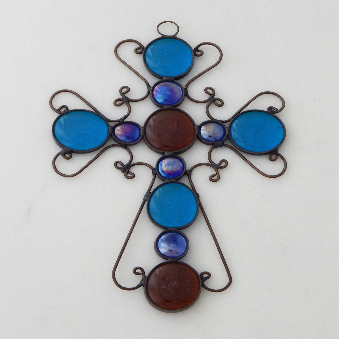 Mexican Decorative Stained Glass Cross Wall Hanging Glass 328 Etsy