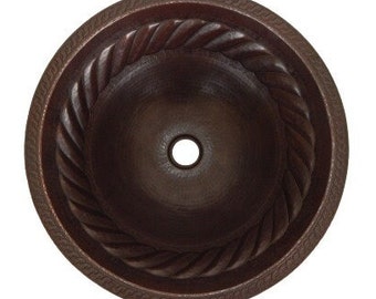 Round Hammered Copper Bathroom Sink 18" Bath Sink Pure Copper Hand Hammered Dark Braided CPS-042