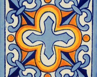 Talavera Mexican Hand Painted Tile Folk Art Sample Tile 4x4 C150