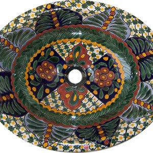 16” X 11.5” Talavera Mexican Sink Hand Painted Drop-In Folk Art Bathroom Ceramic Sink Handmade #X24