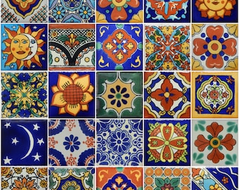25 Hand Painted Mexican Talavera Tiles 2" X 2" Tiles Folk Art Handmade