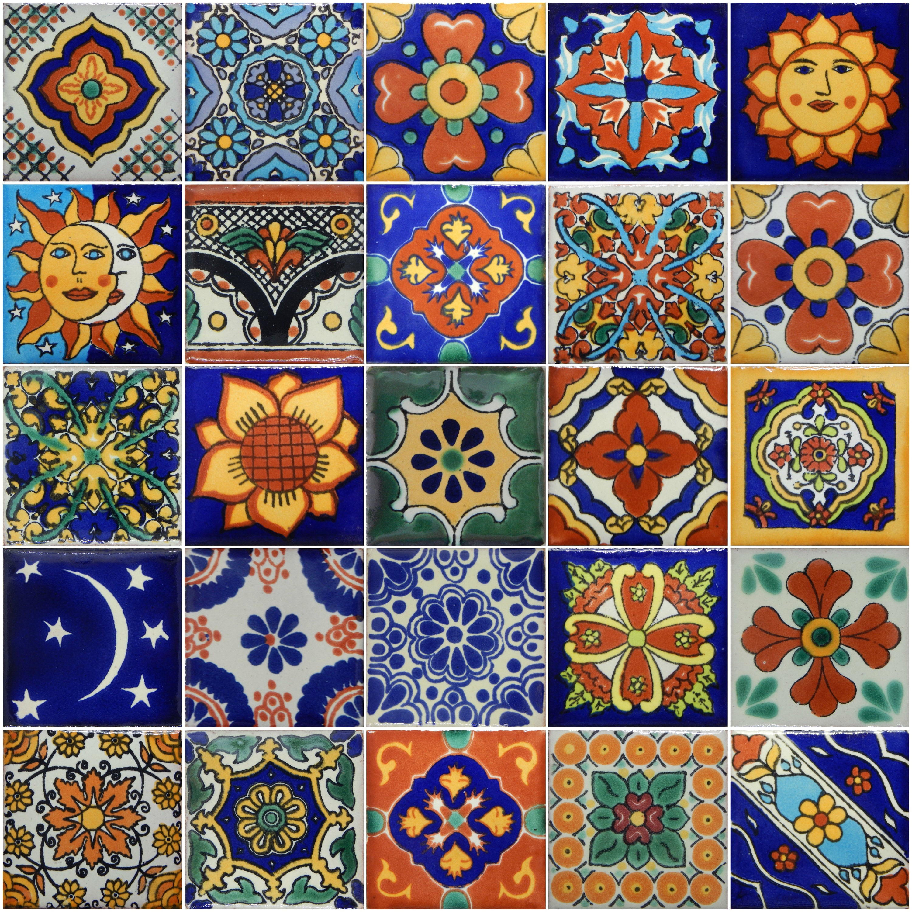 25 Hand Painted Mexican Talavera Tiles X Tiles Etsy