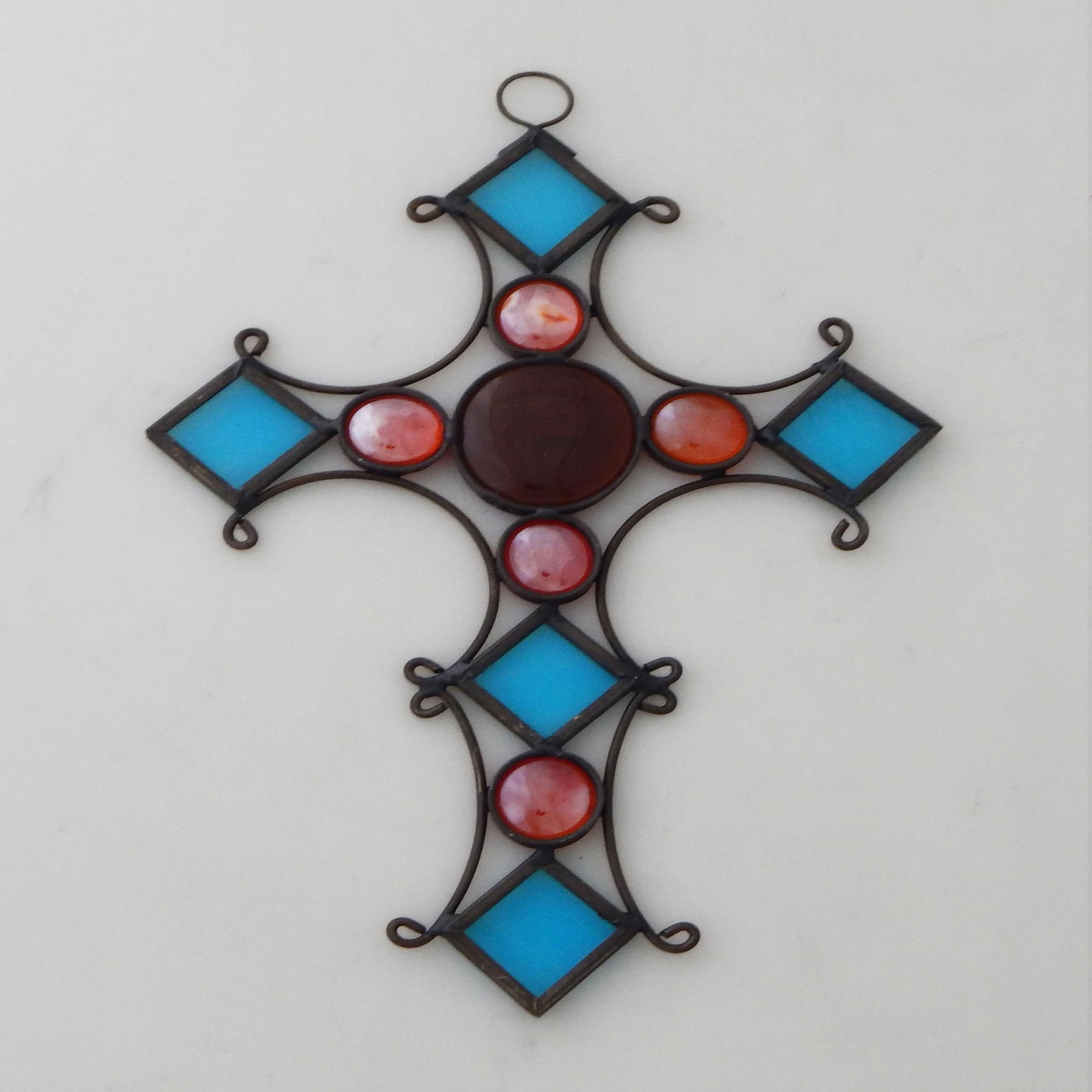Mexican Decorative Stained Glass Cross Wall Hanging Glass Etsy