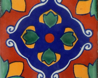 Talavera Mexican Hand Painted Tile Folk Art Sample Tile 4x4 C337