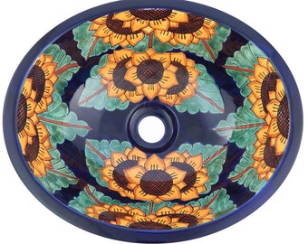 17” X 14” Talavera Mexican Sink Hand Painted Drop-In Folk Art Bathroom Ceramic Sink Handmade #001