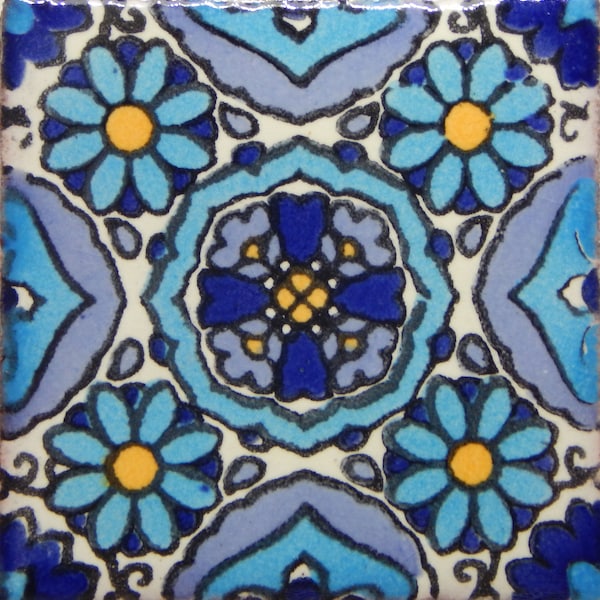 50 pcs Talavera Mexican Hand Painted Tile Folk Art Tile 2X2  2-07
