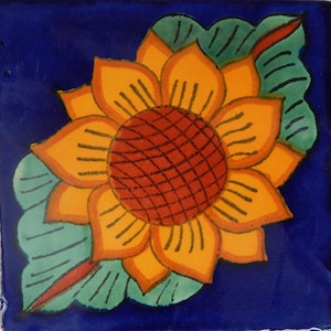 25 pcs Talavera Mexican Hand Painted Tile Folk Art Tile 4x4 Sunflower C045