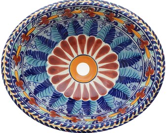 17” X 14” Talavera Mexican Sink Hand Painted Drop-In Folk Art Bathroom Ceramic Sink Handmade #144