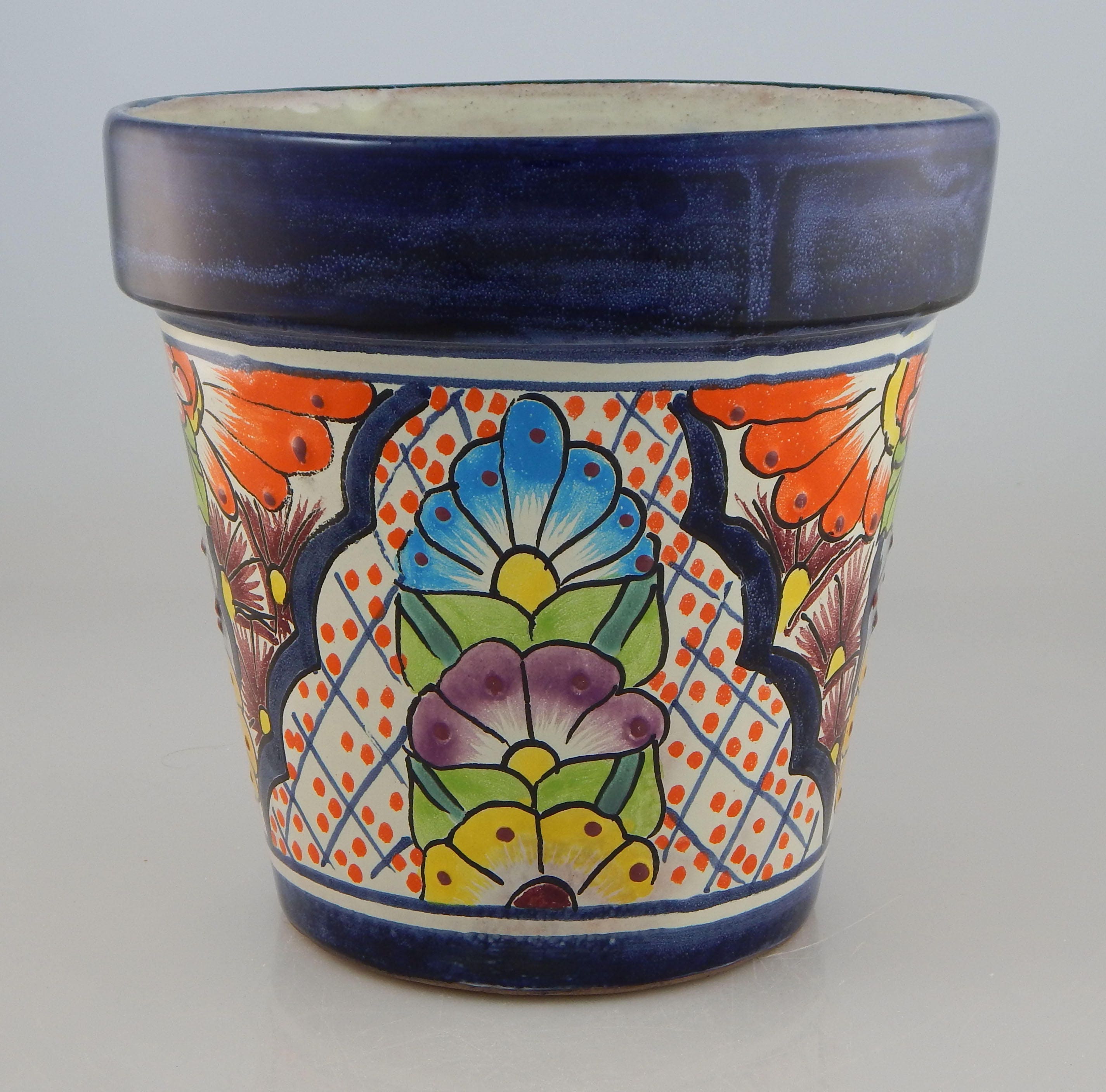 Mexican Ceramic Flower Pot Planter Folk Art Pottery Handmade Etsy
