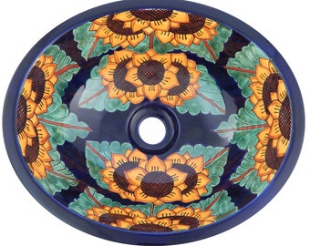 17” X 14” Talavera Mexican Sink Hand Painted Drop-In Folk Art Bathroom Ceramic Sink Handmade #01