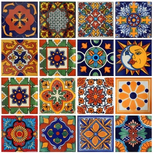 100 Pieces Mexican Talavera Tiles Handmade 25 Designs Mexican Ceramic 4x4 inch