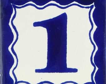 Mexican Tile House Numbers Address Numbers Ceramic House Number Talavera Number Wedding Table Numbers Blue 4x4 ONE
