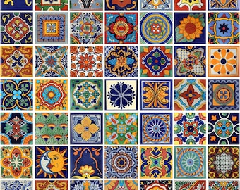 100 Pieces Mexican Talavera Tiles Handmade 50 Designs Mexican Ceramic 4x4 inch