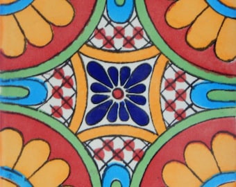 Talavera Mexican Hand Painted Tile Folk Art Sample Tile 4x4 C187