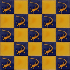25 pcs Talavera Mexican Hand Painted Tile Folk Art Tile 2X2  Lizard Yellow Blue