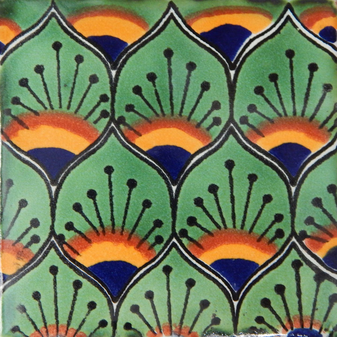 50 Pcs Talavera Mexican Hand Painted Tile Folk Art Tile C154 Etsy