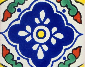 Talavera Mexican Hand Painted Tile Folk Art Sample Tile 4x4 C014