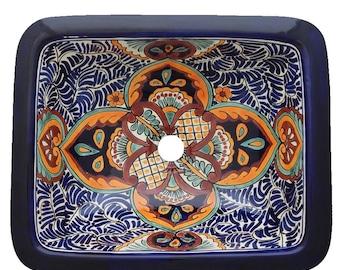 Handmade Mexican Talavera Rectangular Bathroom Sink – Hand Painted Drop-In Sink # 61