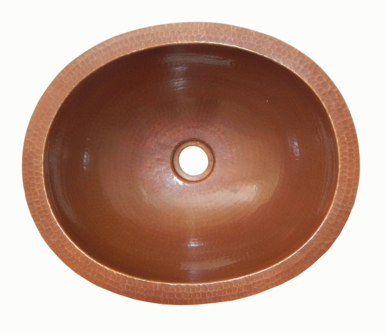 Mexican Copper Bathroom Sink Hand Hammered Oval Drop In Brown Patina 01 16x13 Inches