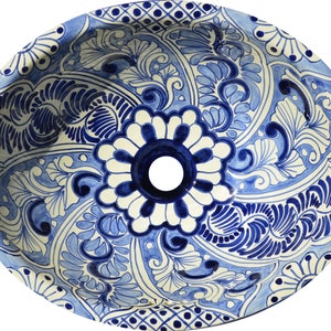 Lavabo mexicano de Talavera de 43 x 35 cm, pintado a mano, de cerámica, estilo arte popular, hecho a mano, n.° 207