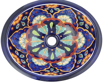 17” X 14” Talavera Mexican Sink Hand Painted Drop-In Folk Art Bathroom Ceramic Sink Handmade #002