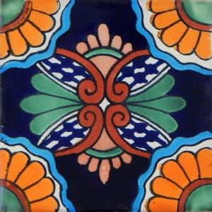 Talavera Mexican Hand Painted Tile Folk Art Sample Tile 4x4 C190
