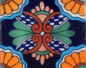 Talavera Mexican Hand Painted Tile Folk Art Sample Tile 4x4 C190