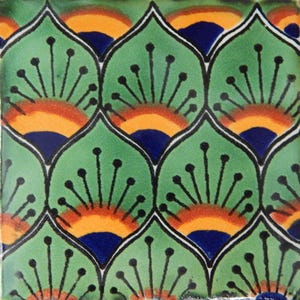 Talavera Mexican Hand Painted Tile Folk Art Sample Tile 4x4 C154