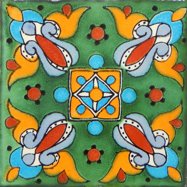 25 pcs Talavera Mexican Hand Painted Tile Folk Art Tile 4x4 C263
