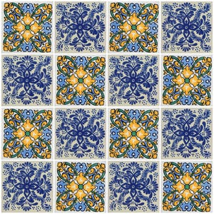 16 Handmade Mexican Talavera Tiles – 4x4” Ceramic Tiles – Vibrant & Hand-Painted # W116