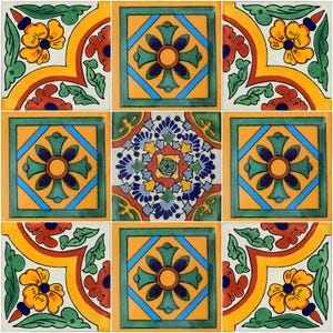 9 Handmade Mexican Talavera Tiles – 4x4” Ceramic Tiles – Vibrant & Hand-Painted # M07