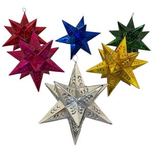 6 Mexican Christmas Ornament Tin Metal Star Tree Hanging Decorations ...