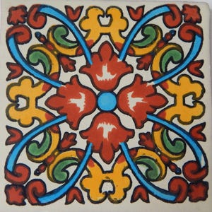 Talavera Mexican Hand Painted Tile Folk Art Sample Tile 4x4 C207