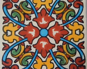 Talavera Mexican Hand Painted Tile Folk Art Sample Tile 4x4 C207