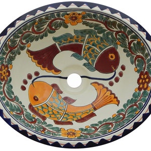 17” X 14” Talavera Mexican Sink Hand Painted Drop-In Folk Art Bathroom Ceramic Sink Handmade #X34