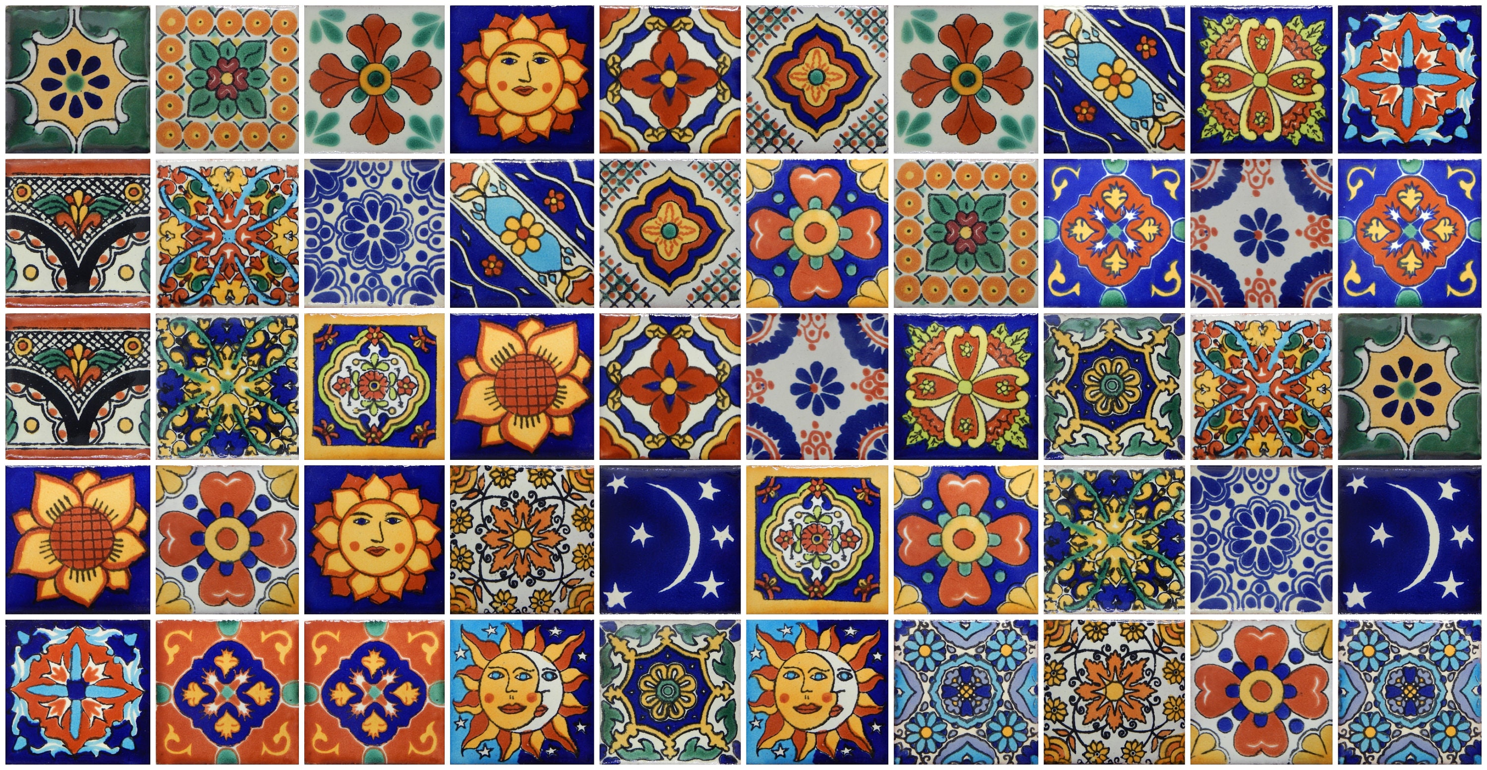 50 TILES Ceramic MEXICAN Talavera Handmade Tile 2x2 Clay Mexico Pottery  2-03 