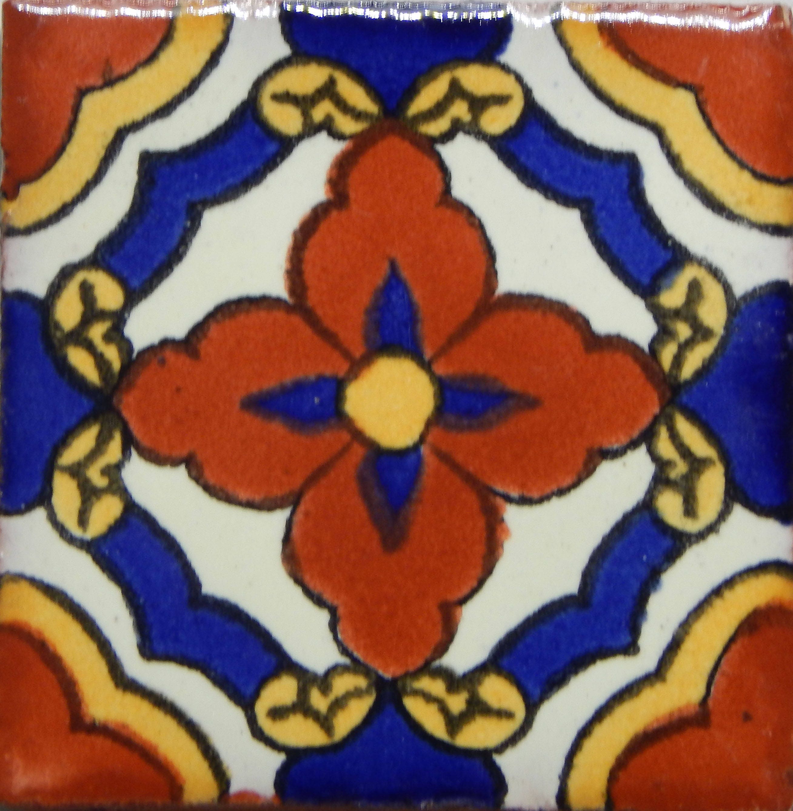 100 Pcs Talavera Mexican Hand Painted Tile Folk Art Tile 2X2 Etsy