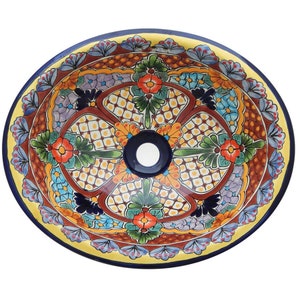 17” X 14” Talavera Mexican Sink Hand Painted Drop-In Folk Art Bathroom Ceramic Sink Handmade #224