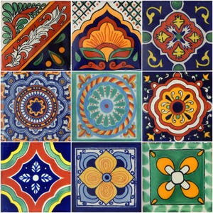 9 Handmade Mexican Talavera Tiles – 4x4” Ceramic Tiles – Vibrant & Hand-Painted # 428