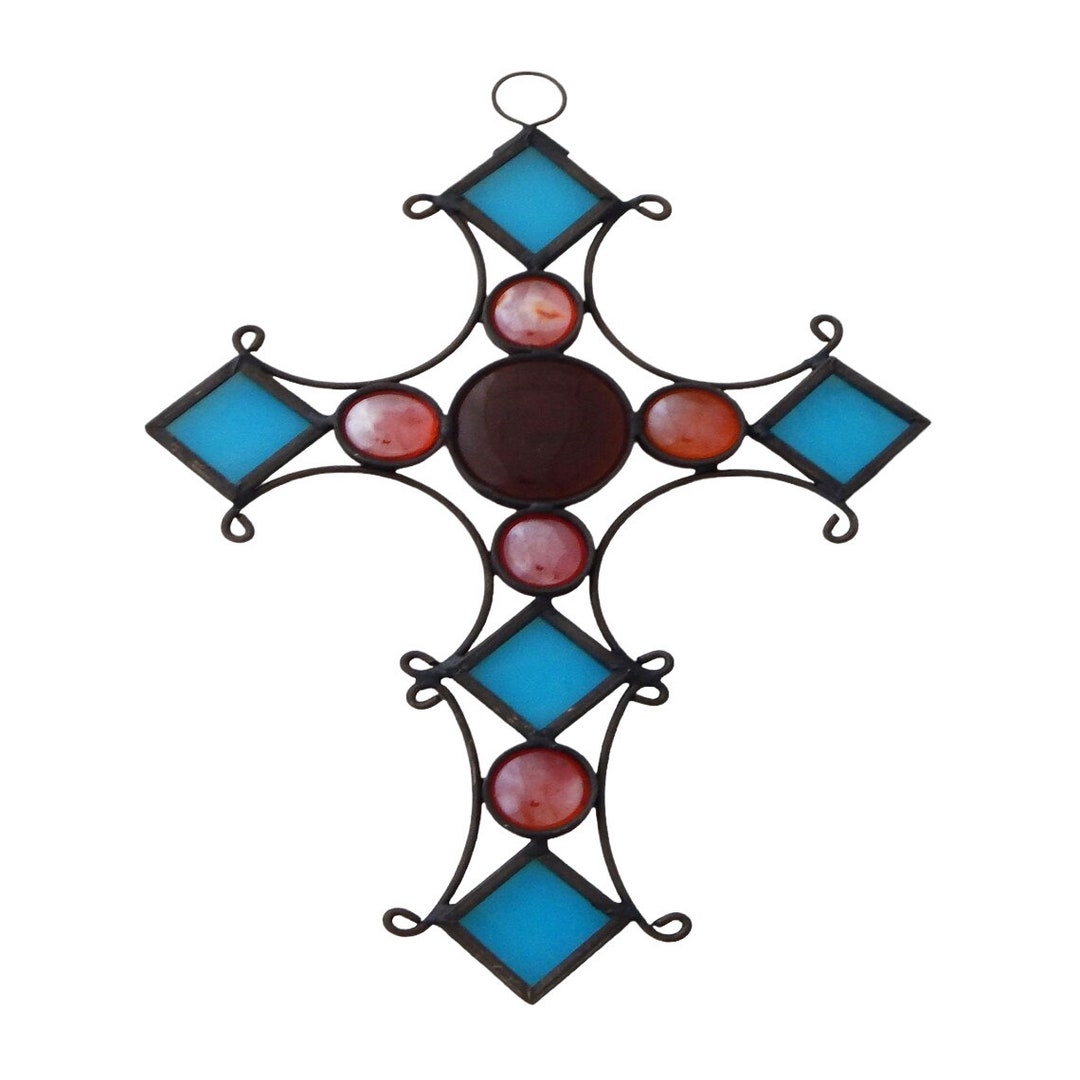 Mexican Decorative Stained Glass Cross Wall Hanging Glass 323 Etsy