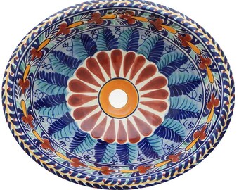 17” X 14” Talavera Mexican Sink Hand Painted Drop-In Folk Art Bathroom Ceramic Sink Handmade #144
