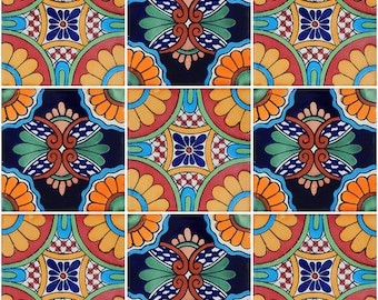 9 Handmade Mexican Talavera Tiles – 4x4” Ceramic Tiles – Vibrant & Hand-Painted # F20