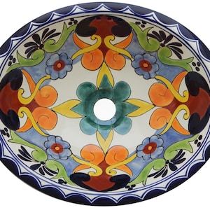 17” X 14” Talavera Mexican Sink Hand Painted Drop-In Folk Art Bathroom Ceramic Sink Handmade #208