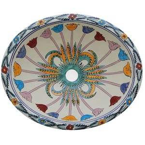 16” X 11.5” Talavera Mexican Sink Hand Painted Drop-In Folk Art Bathroom Ceramic Sink Handmade #163