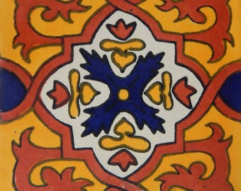 Talavera Mexican Hand Painted Tile Folk Art Sample Tile 4x4 C120
