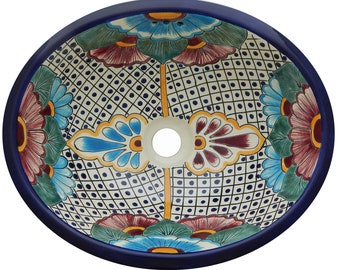 17” X 14” Talavera Mexican Sink Hand Painted Drop-In Folk Art Bathroom Ceramic Sink Handmade #X22