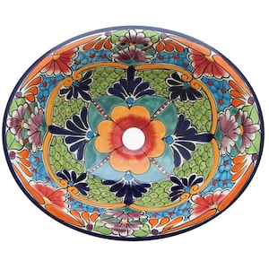 17” X 14” Talavera Mexican Sink Hand Painted Drop-In Folk Art Bathroom Ceramic Sink Handmade #223