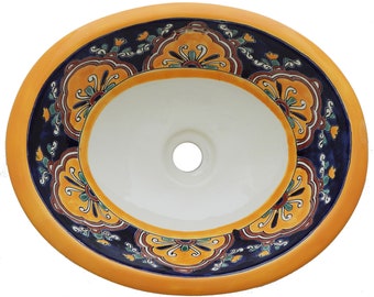 17” X 14” Talavera Mexican Sink Hand Painted Drop-In Folk Art Bathroom Ceramic Sink Handmade #022