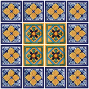 16 Handmade Mexican Talavera Tiles – 4x4” Ceramic Tiles – Vibrant & Hand-Painted # W160