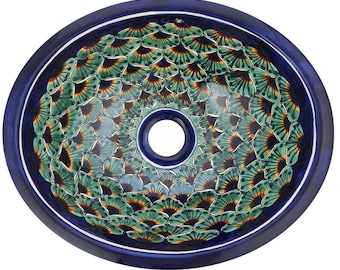 17” X 14” Talavera Mexican Sink Hand Painted Drop-In Folk Art Bathroom Ceramic Sink Handmade # 77